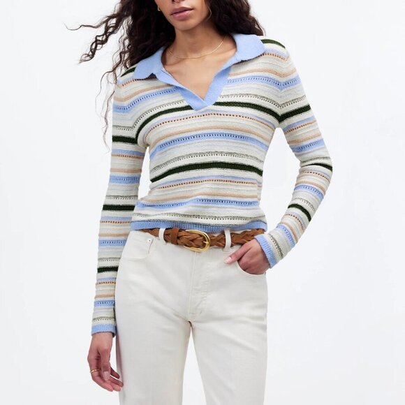 Madewell Textural-Stitch Johnny Collar Sweater Long Sleeves Cropped Size S NWT - Picture 1 of 8